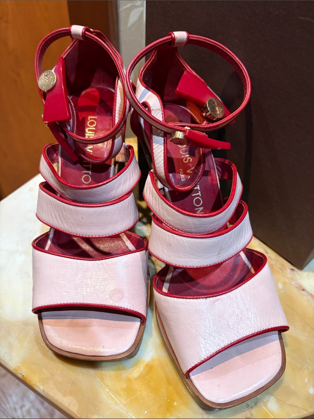 Louis Vuitton Strappy Wood Heel Sandals